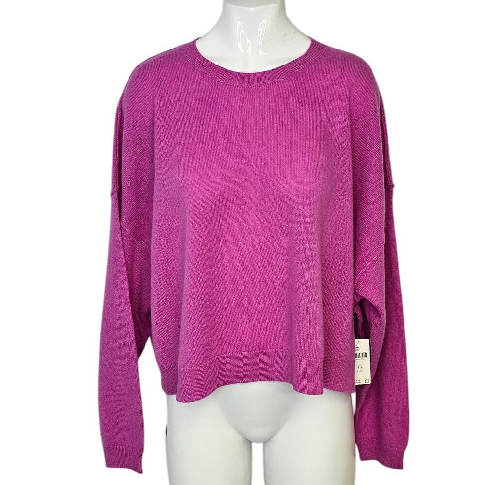 🐑ANTHROPOLOGIE Pilcro The Alani 100% Cashmere Cropped Crew-Neck Sweater, Pink 1X